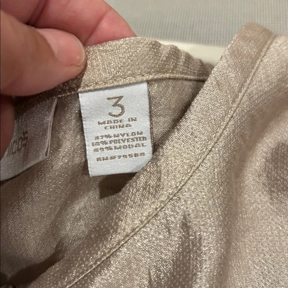 Chicos Champagne Metallic Flowy Festive Blouse 3 - Picture 6 of 8